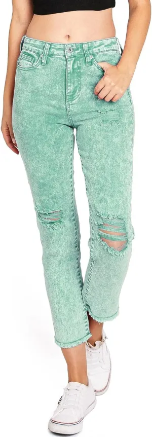 Celebrity Pink Women's Juniors High Rise Slim Fit Straight Leg Jeans (1, Acid Green)