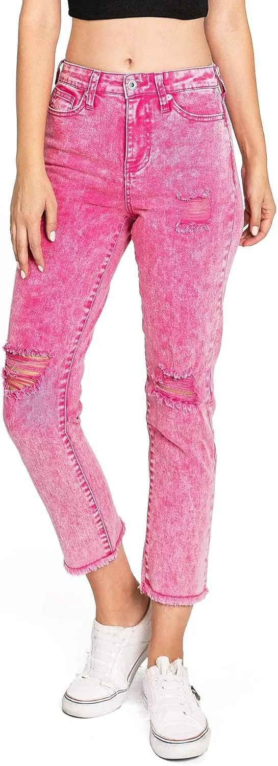 Celebrity Pink Women's Juniors High Rise Slim Fit Straight Leg Jeans (1, Acid Green)