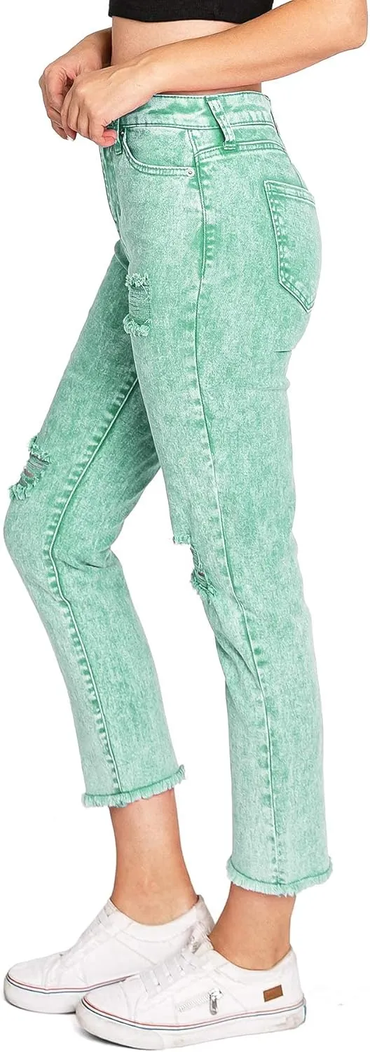 Celebrity Pink Women's Juniors High Rise Slim Fit Straight Leg Jeans (1, Acid Green)
