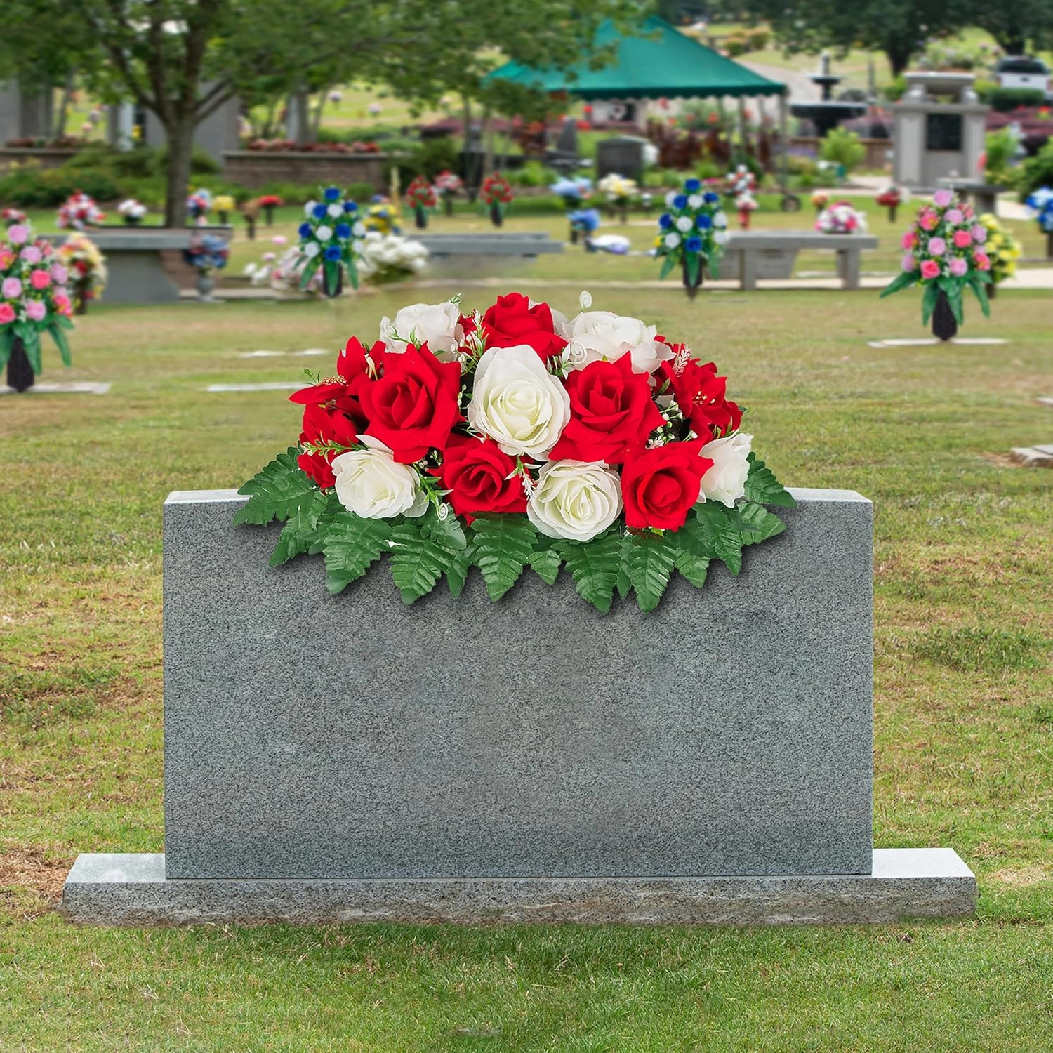 Cemetery Flowers Saddle- Grave Decorations，Non-Bleed Colors and not Afraid of Strong Winds (Red White…