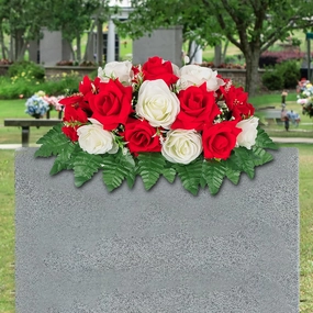 Cemetery Flowers Saddle- Grave Decorations，Non-Bleed Colors and not Afraid of Strong Winds (Red White…