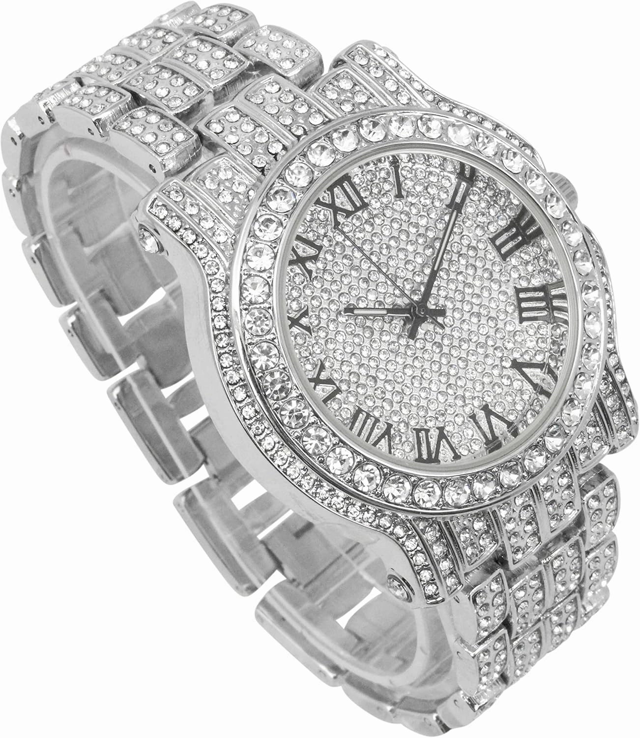 Charles Raymond Bling-ed Out Ultimate Hip Hop Royalty Mens Watch w/Easy Reader Roman Numeral or Iced Out Diamond Time Indicators - Bright Colored Dials - L0504