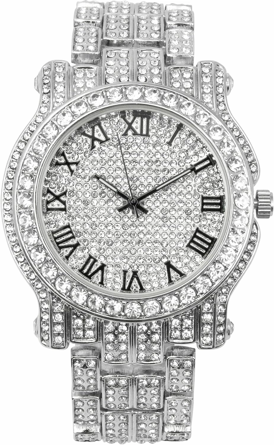 Charles Raymond Bling-ed Out Ultimate Hip Hop Royalty Mens Watch w/Easy Reader Roman Numeral or Iced Out Diamond Time Indicators - Bright Colored Dials - L0504