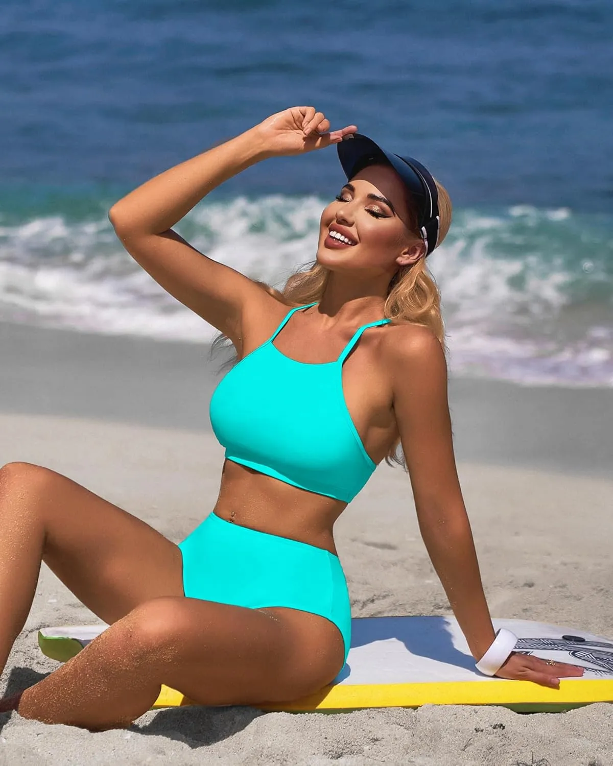 CharmLeaks Women's High Waisted Bikini Sets Sporty Two Piece Swimsuit Tummy Control Bathing Suit with Pockets