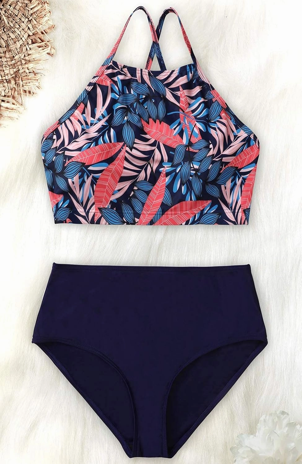 CharmLeaks Women's High Waisted Bikini Sets Sporty Two Piece Swimsuit Tummy Control Bathing Suit with Pockets