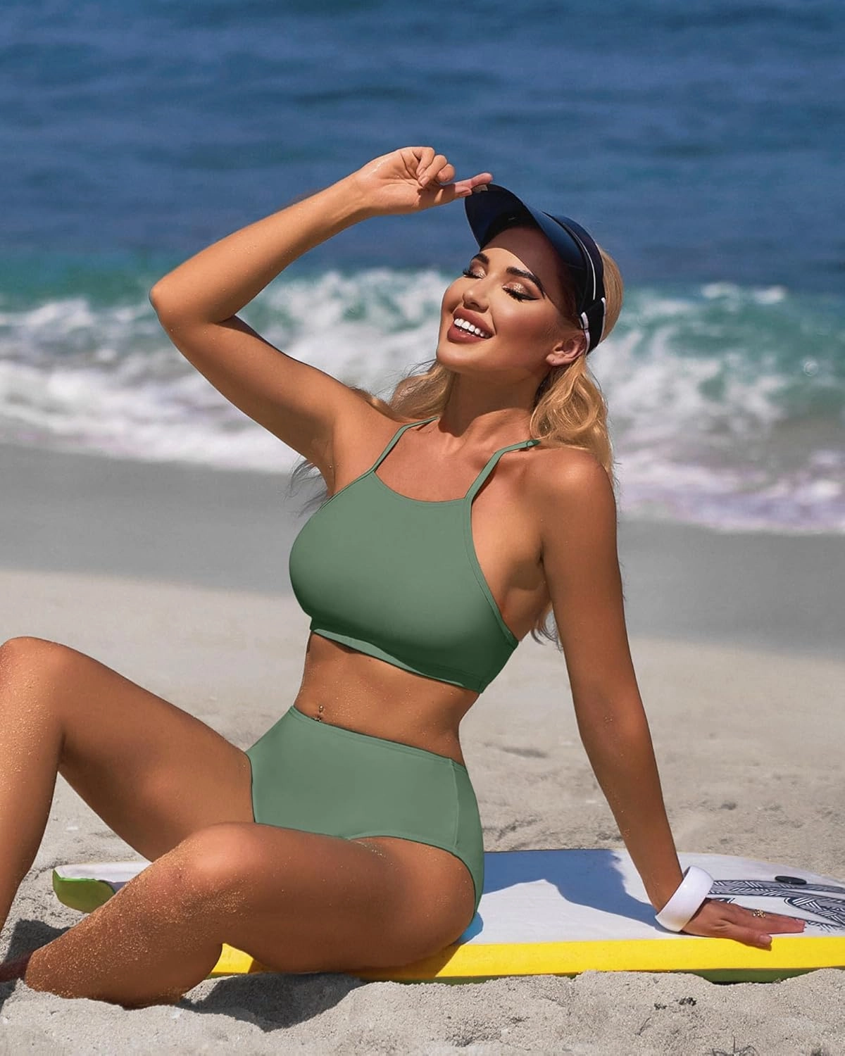 CharmLeaks Women's High Waisted Bikini Sets Sporty Two Piece Swimsuit Tummy Control Bathing Suit with Pockets