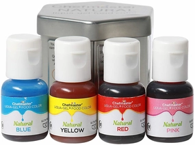 Chefmaster - Natural Liqua-Gel Food Coloring Kit - Natural Gel Food Coloring - 4 Count Pack - Plant-Based Ingredients, Naturally Vibrant Colors, Blends Easily - Made in the USA
