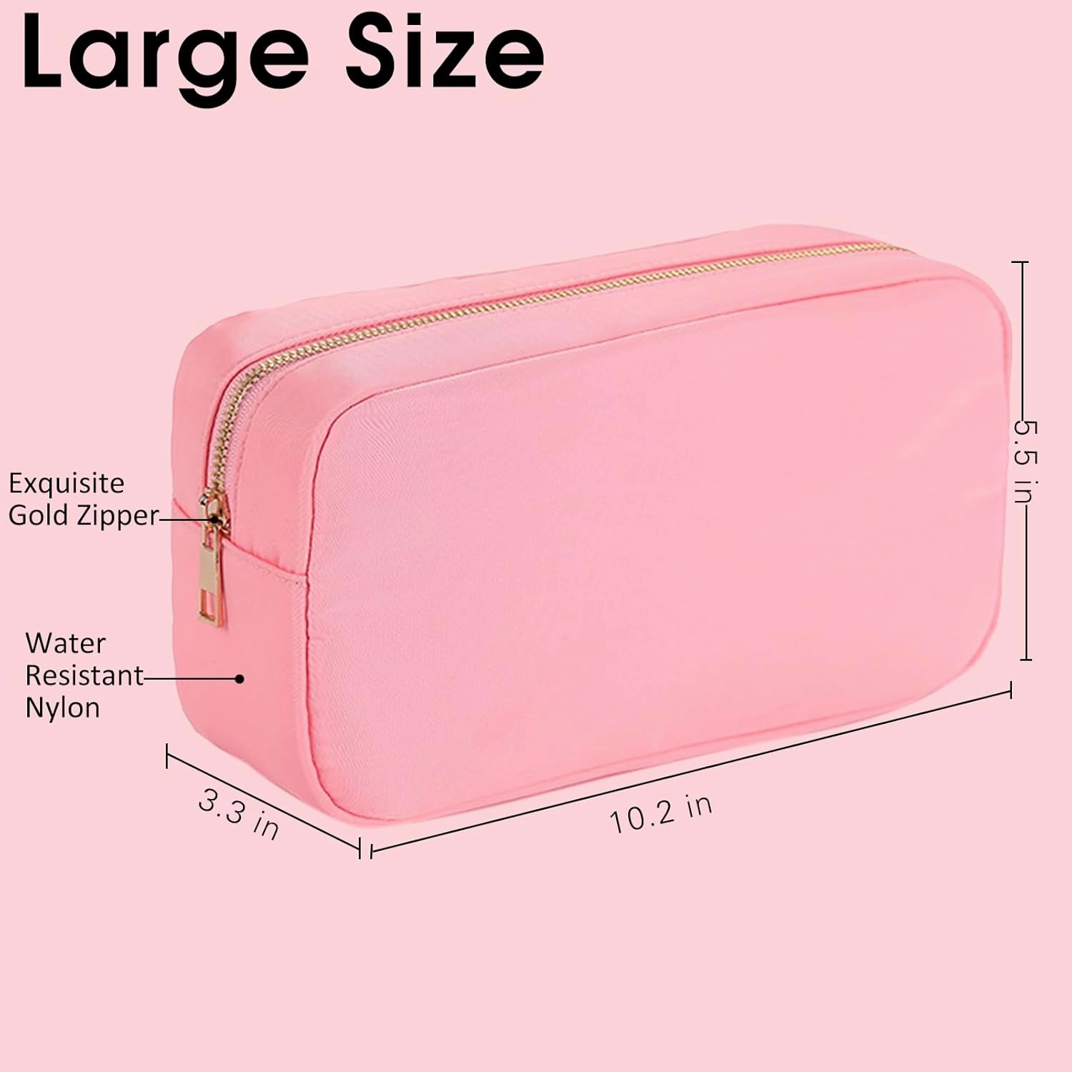 ChezMax Travel Makeup Bag, Nylon Cosmetic Bag for Purse, Toiletry Organizer Waterproof Zipper Pouch, Preppy Make up Storage Bag for Women and Girls (Pink)