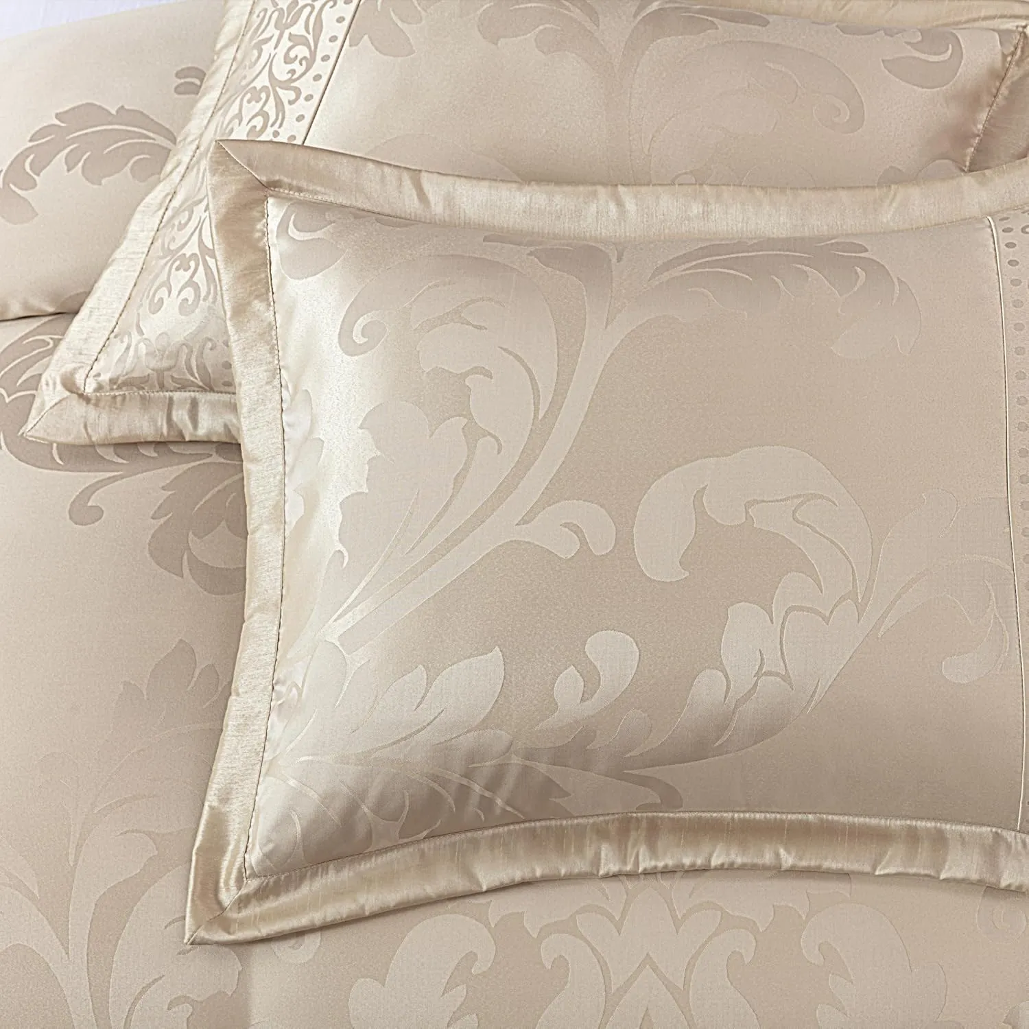 Chezmoi Collection Royale 7-Piece Jacquard Floral Comforter Set, Queen, Champagne