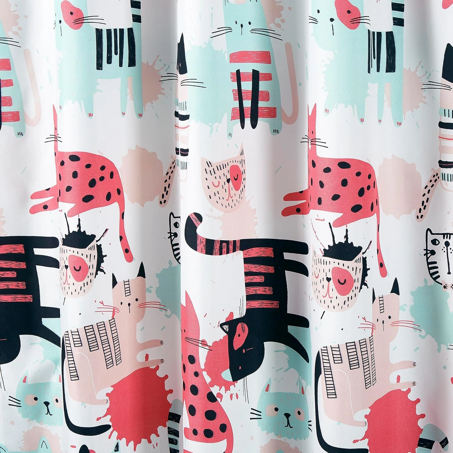 Chezmoi Collection 4-Piece Kids/Teens Cartoon Cats Window Curtain Set - Soft Microfiber Blue Pink Black White Whimsical Cute Cat Children Bedroom Curtains, 2-Panels (42" W x 63" L)