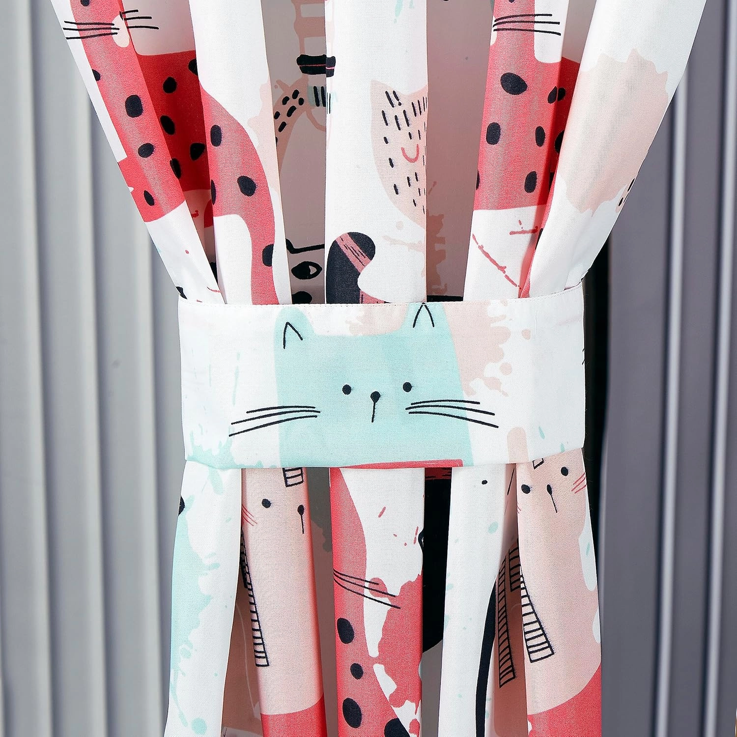Chezmoi Collection 4-Piece Kids/Teens Cartoon Cats Window Curtain Set - Soft Microfiber Blue Pink Black White Whimsical Cute Cat Children Bedroom Curtains, 2-Panels (42" W x 63" L)