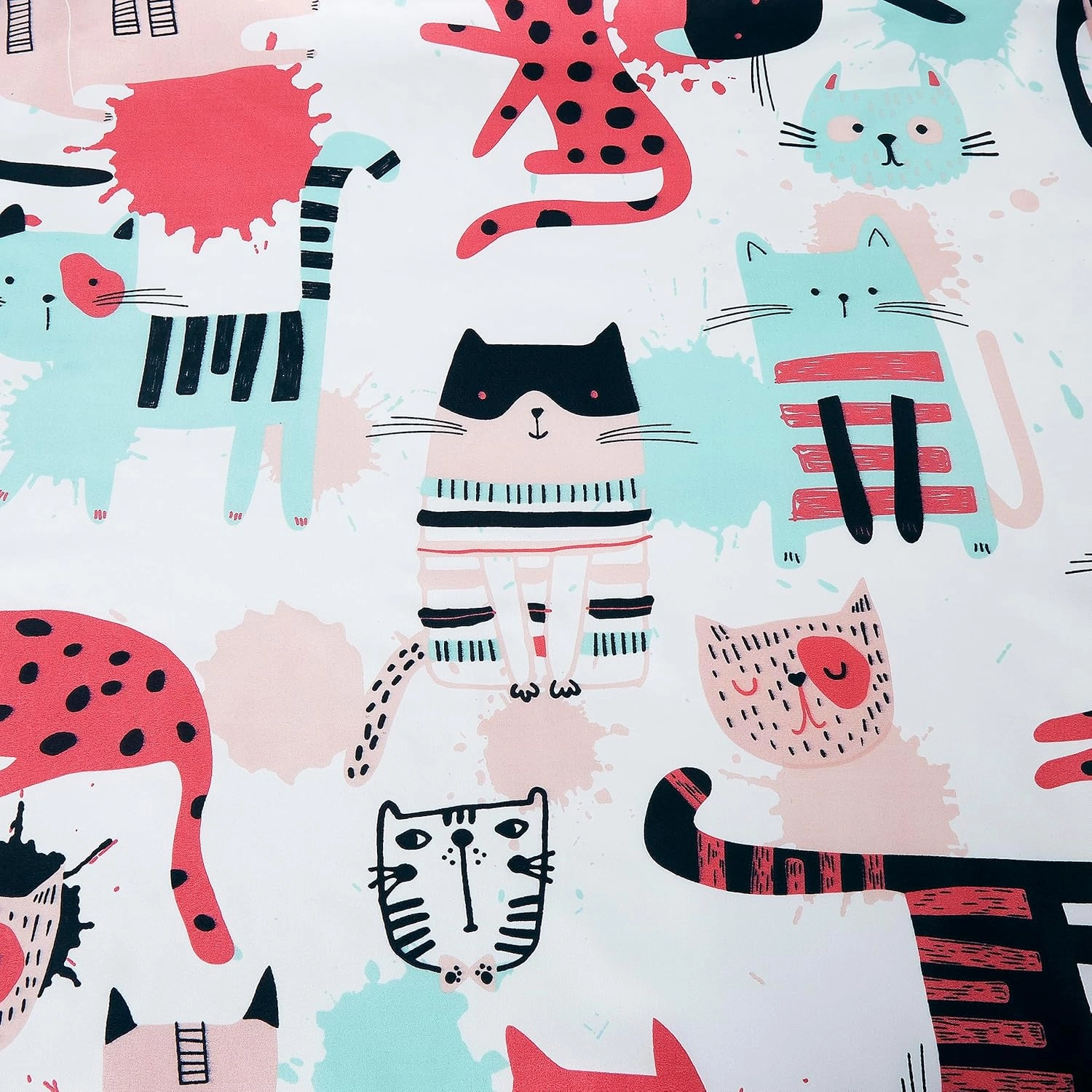 Chezmoi Collection 4-Piece Kids/Teens Cartoon Cats Window Curtain Set - Soft Microfiber Blue Pink Black White Whimsical Cute Cat Children Bedroom Curtains, 2-Panels (42" W x 63" L)