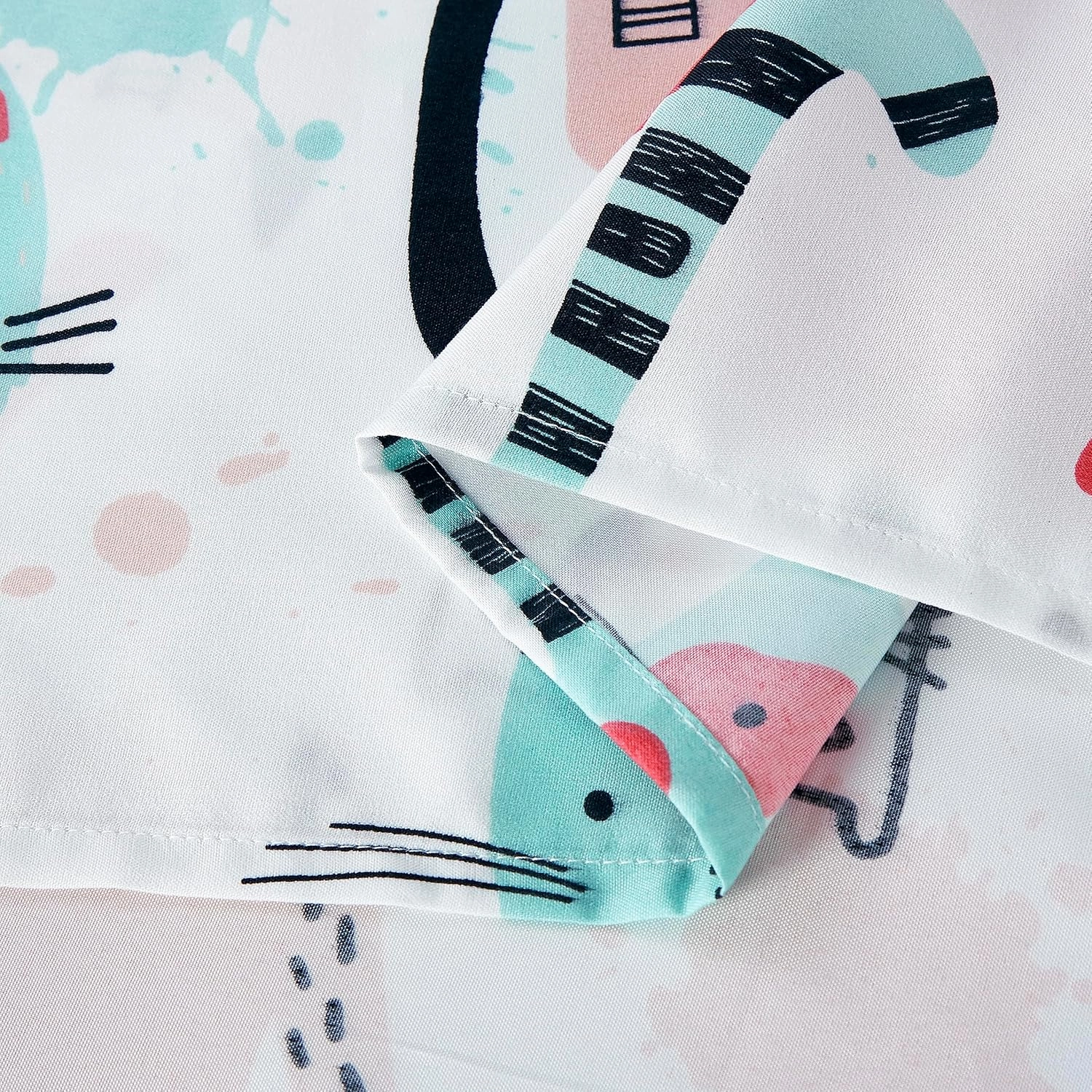 Chezmoi Collection 4-Piece Kids/Teens Cartoon Cats Window Curtain Set - Soft Microfiber Blue Pink Black White Whimsical Cute Cat Children Bedroom Curtains, 2-Panels (42" W x 63" L)