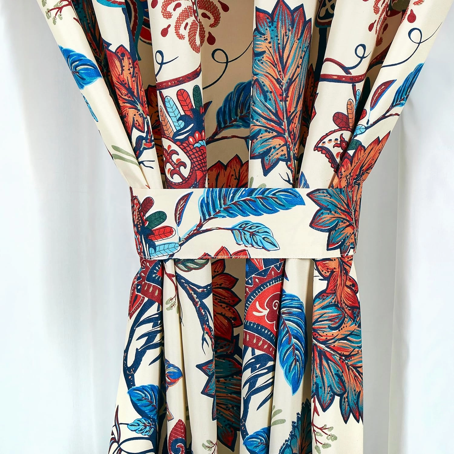Chezmoi Collection 4-Piece Paradise Floral Window Curtain Set with Sheer Backing - Multicolor Blue Red Orange Cream Printed Microfiber, 120 inch x 84 inch