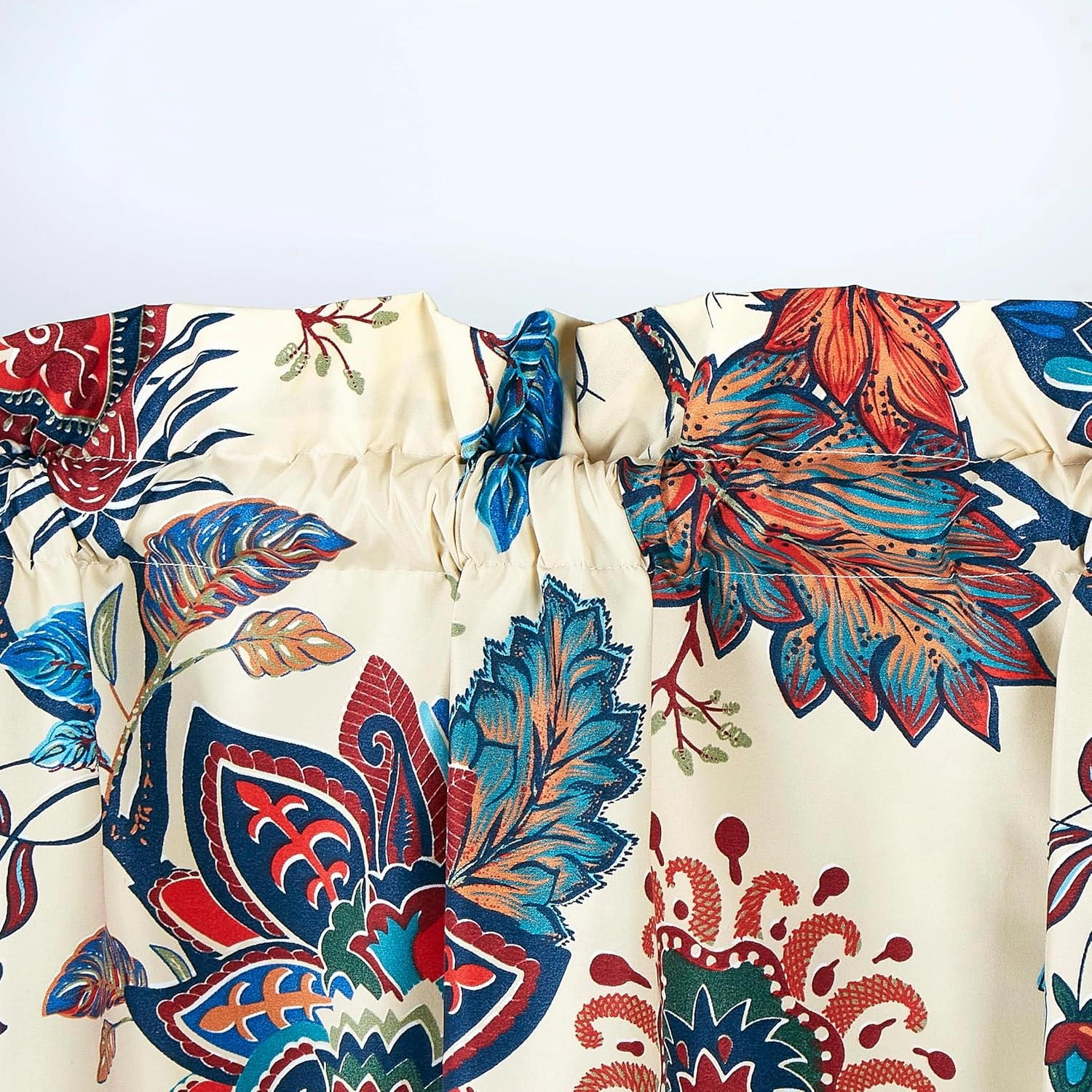 Chezmoi Collection 4-Piece Paradise Floral Window Curtain Set with Sheer Backing - Multicolor Blue Red Orange Cream Printed Microfiber, 120 inch x 84 inch