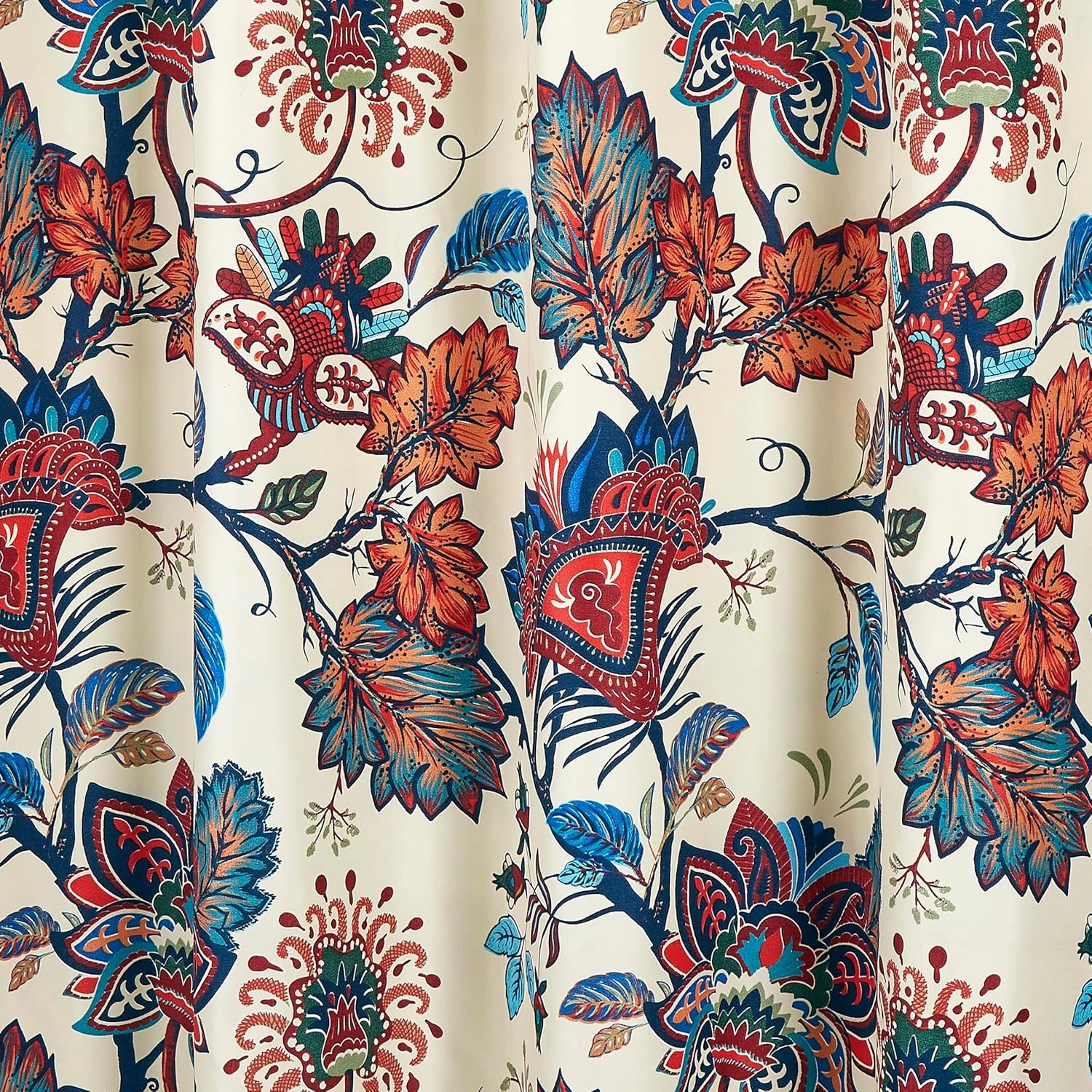 Chezmoi Collection 4-Piece Paradise Floral Window Curtain Set with Sheer Backing - Multicolor Blue Red Orange Cream Printed Microfiber, 120 inch x 84 inch