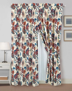 Chezmoi Collection 4-Piece Paradise Floral Window Curtain Set with Sheer Backing - Multicolor Blue Red Orange Cream Printed Microfiber, 120 inch x 84 inch
