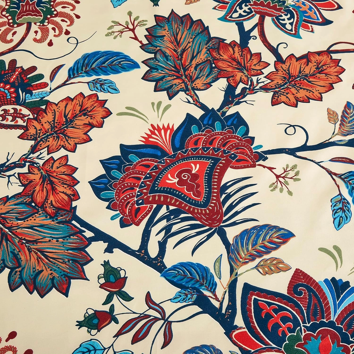 Chezmoi Collection 4-Piece Paradise Floral Window Curtain Set with Sheer Backing - Multicolor Blue Red Orange Cream Printed Microfiber, 120 inch x 84 inch