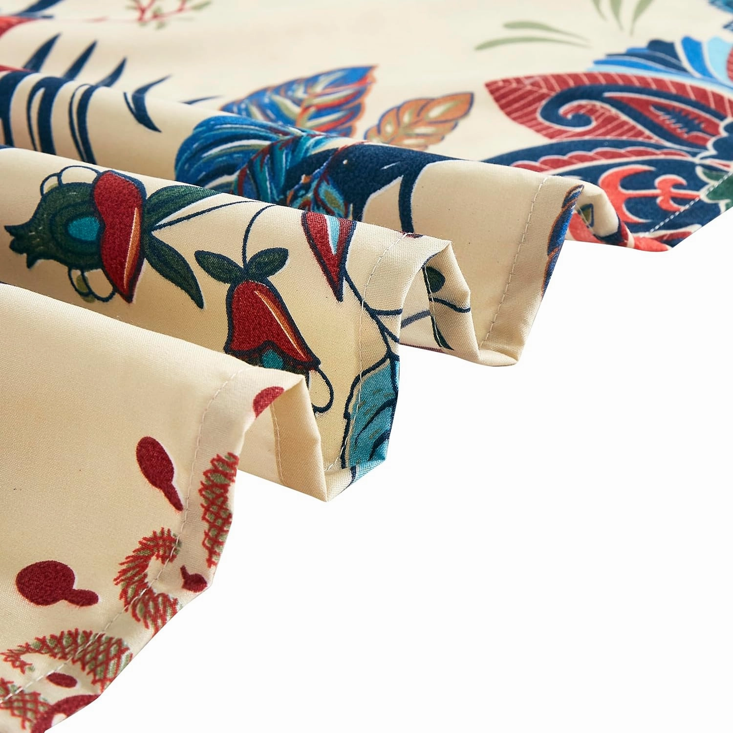Chezmoi Collection 4-Piece Paradise Floral Window Curtain Set with Sheer Backing - Multicolor Blue Red Orange Cream Printed Microfiber, 120 inch x 84 inch