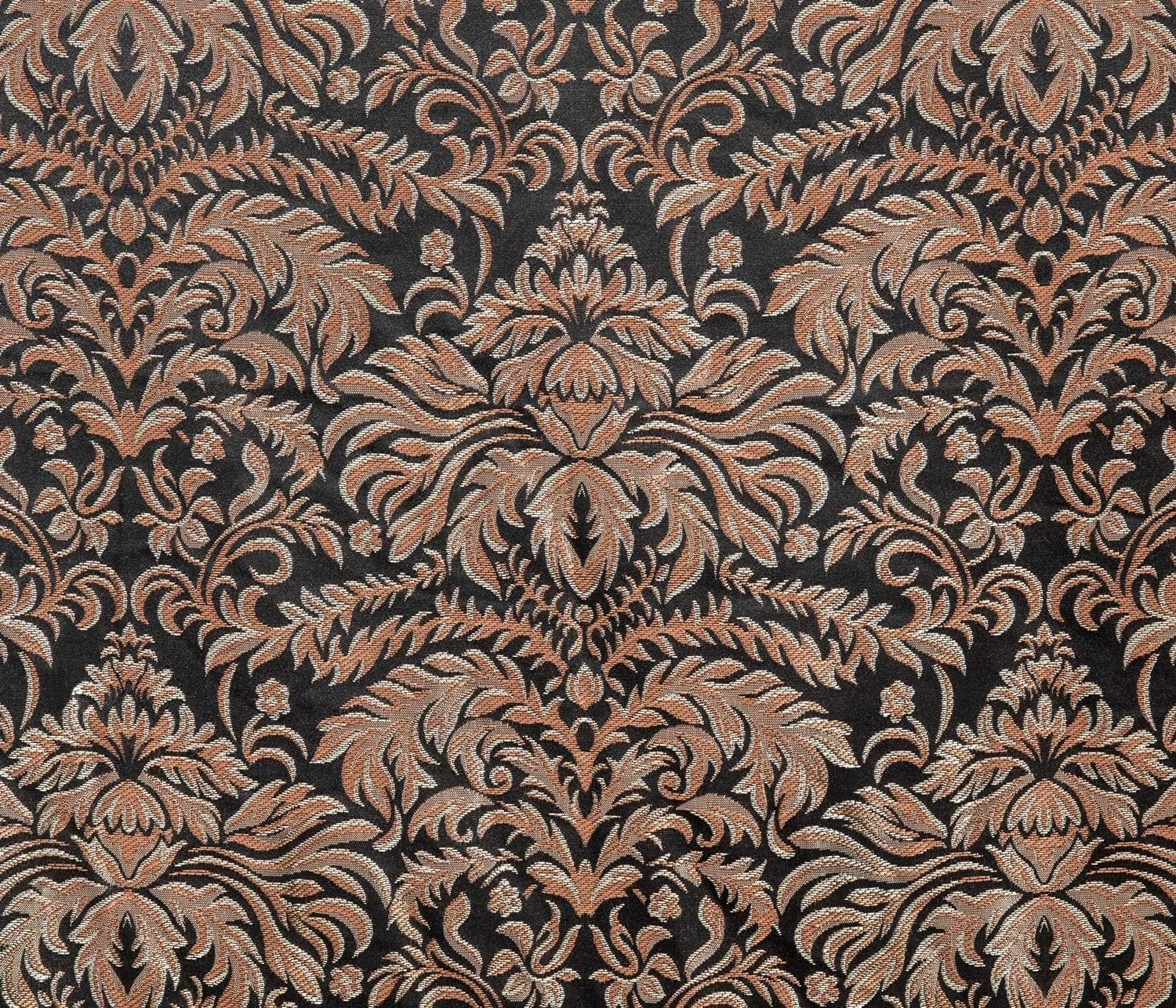 Chezmoi Collection Lisbon 4-Piece Jacquard Floral Window Curtain Set, Sheer Backing, Tassels, Valance, Black/Gold