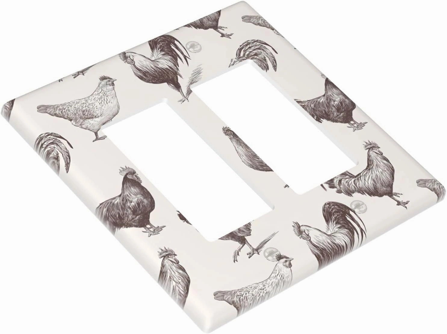 Chicken Cocks And Hens Sketch Rooster 2 Gang Rocker Light Switch Cover Decorative Double Decora Wall Plate Electrical Faceplate GFCI Outlet Covers Switchplate for Bathroom Home Decor