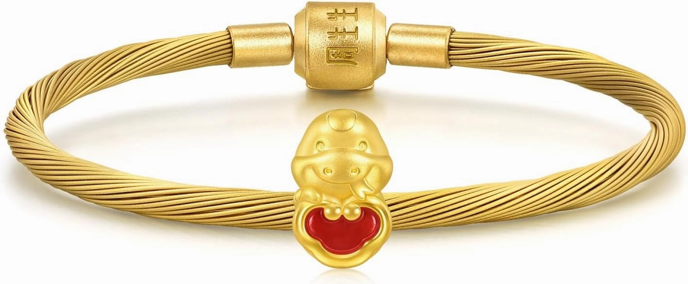 CHOW SANG SANG 999 24K Solid Gold Zodiac Snake Lucky Red Ruyi Charm Bracelet for Women 17cm 95499C