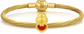 CHOW SANG SANG 999 24K Solid Gold Zodiac Snake Lucky Red Ruyi Charm Bracelet for Women 17cm 95499C