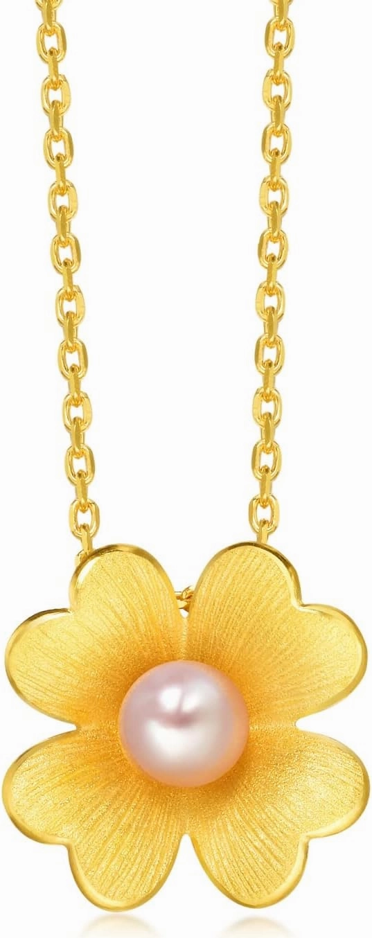 CHOW SANG SANG Chinese Wedding Collection 999.9 24K Solid Gold Bridal Blossom, Four-Leaf Clover with Pearl Pendant for Women 88900P | [Not Include the Necklace]