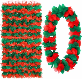 Christmas Leis Hawaiian Leis Red and Green Tropical Hawaiian Necklace Flower Christmas Lei Necklace for Christmas Party Favors Masquerade Beach Wedding Themed Carnival Supplies