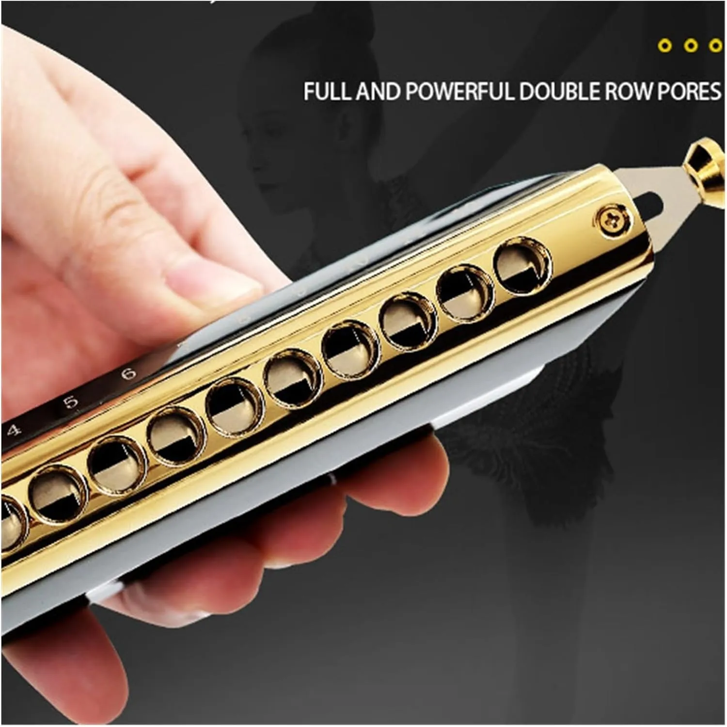 Chromatic harmonica 12 holes 48 notes C key advanced professional performance beginner(Gold)