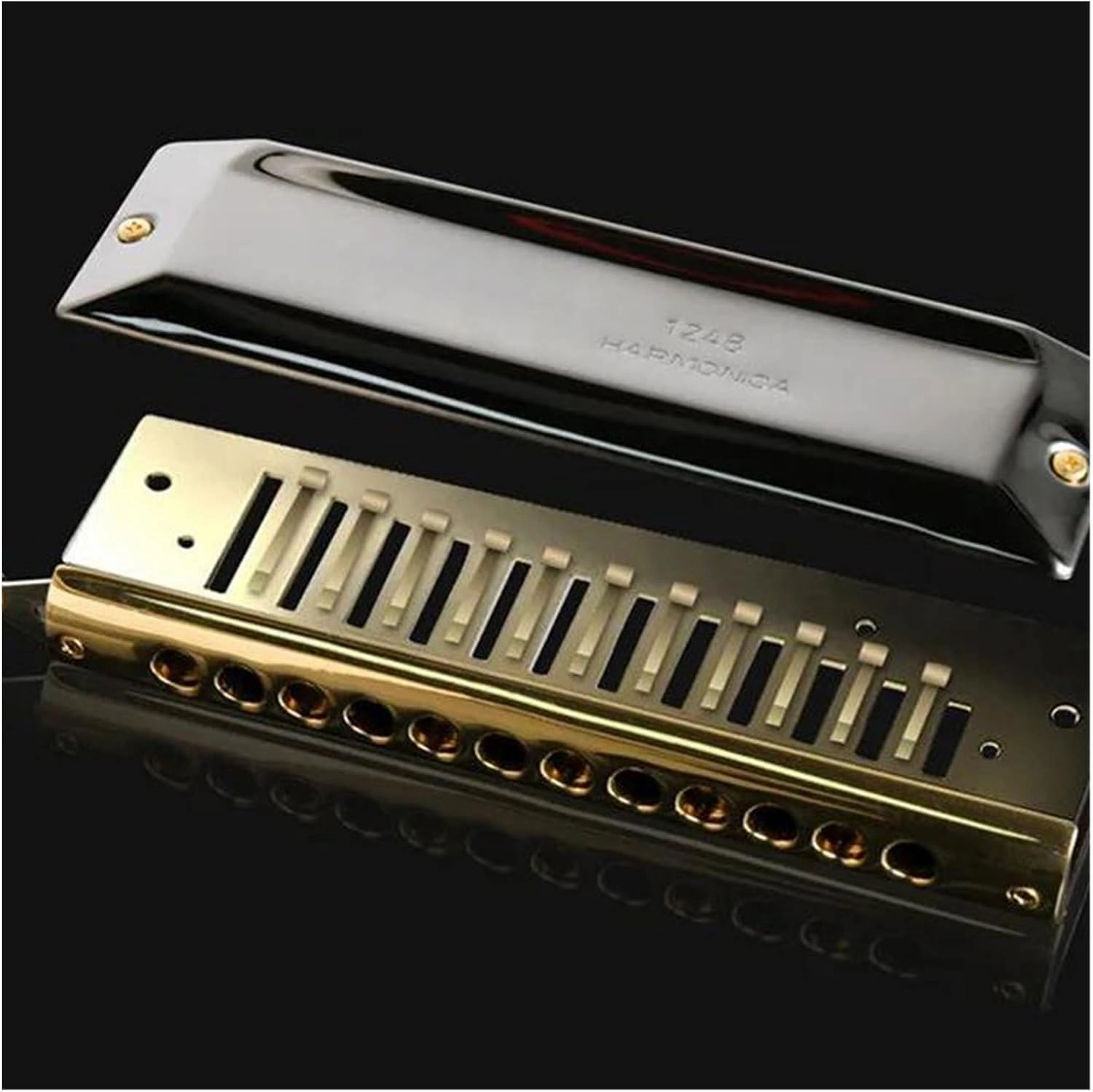 Chromatic harmonica 12 hole harmonica adult professional performance(Gold)