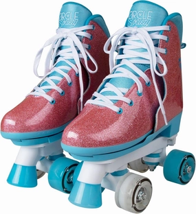 Circle Society Adjustable Kids Roller Skates, Sizes 12-3 & 3-7 US, Indoor & Outdoor Roller Skates, Comfortable Lace-Up Design for Beginners, Fun Gift for Girls, Toddler Quad Skates for Youth & Teens