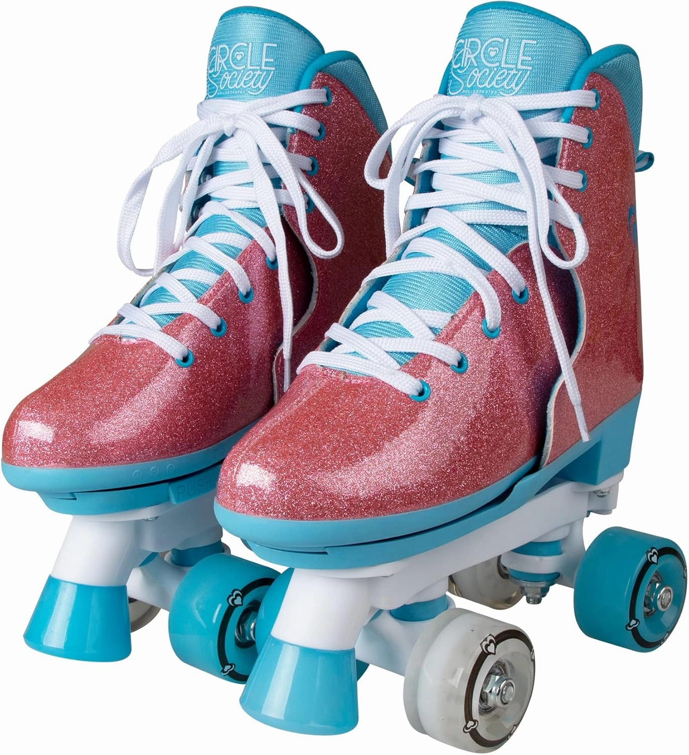 Circle Society Adjustable Kids Roller Skates, Sizes 12-3 & 3-7 US, Indoor & Outdoor Roller Skates, Comfortable Lace-Up Design for Beginners, Fun Gift for Girls, Toddler Quad Skates for Youth & Teens