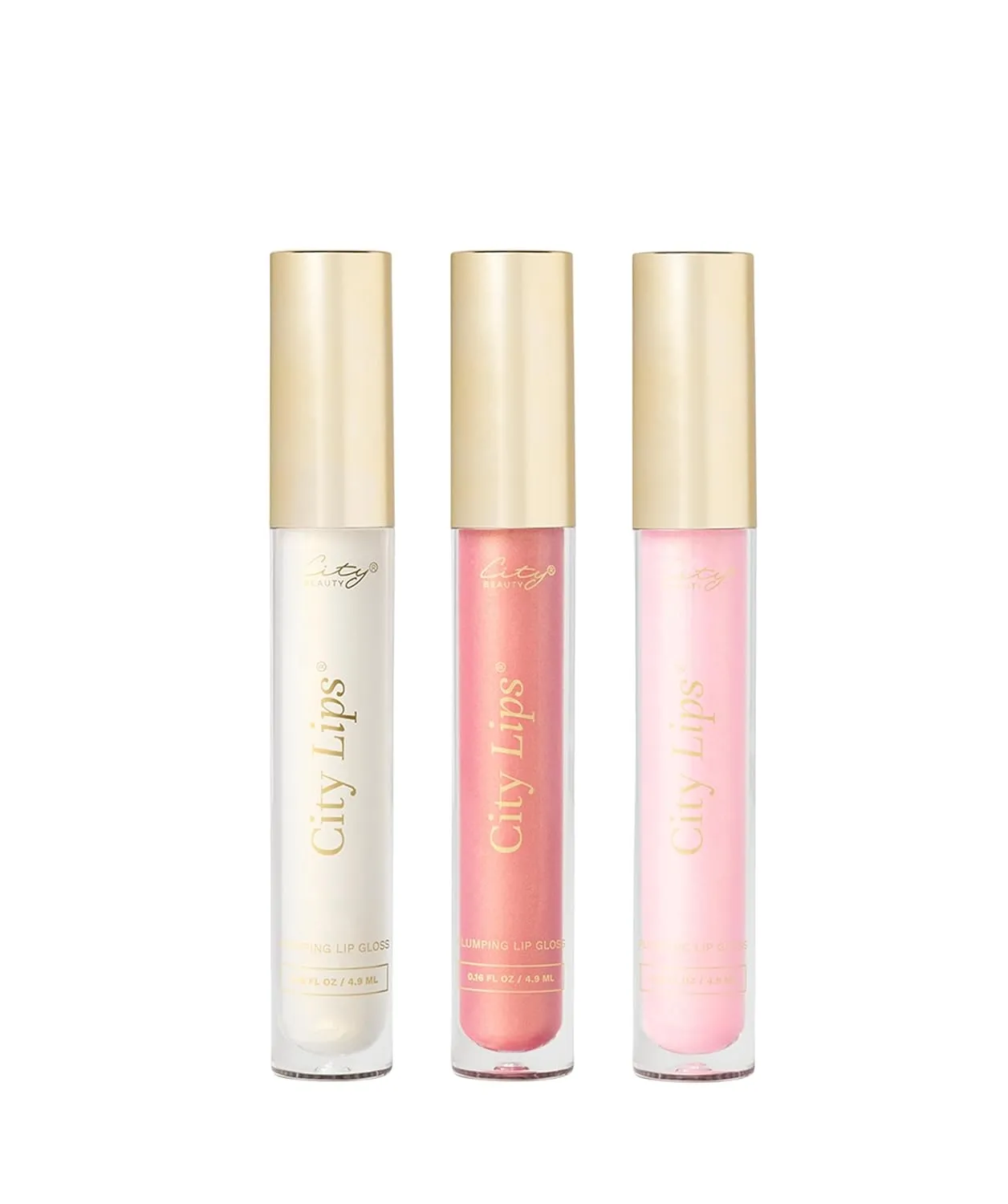 City Beauty City Lips Gold Rush Bundle - Midnight Sparkle 0.16 oz, Sun Diego 0.16 oz, Los Angelips 0.16 oz - Gold Shimmer Plumping Gloss Trio with Hyaluronic Acid & Peptides for Hydrated Lips