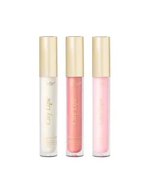 City Beauty City Lips Gold Rush Bundle - Midnight Sparkle 0.16 oz, Sun Diego 0.16 oz, Los Angelips 0.16 oz - Gold Shimmer Plumping Gloss Trio with Hyaluronic Acid & Peptides for Hydrated Lips