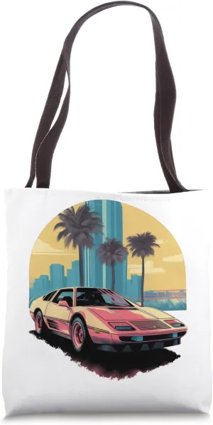 Cityscape Drive Sports Car Palm Trees & Skyscrapers Tote Bag