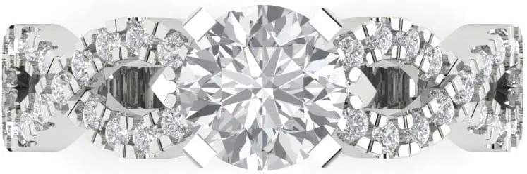 Clara Pucci 1.36Ct Round cut Lab Created Diamond VS1-2, G-H 18k - Rose Solid White Gold Solitaire W/Accents Promise anniversary Engagement Ring