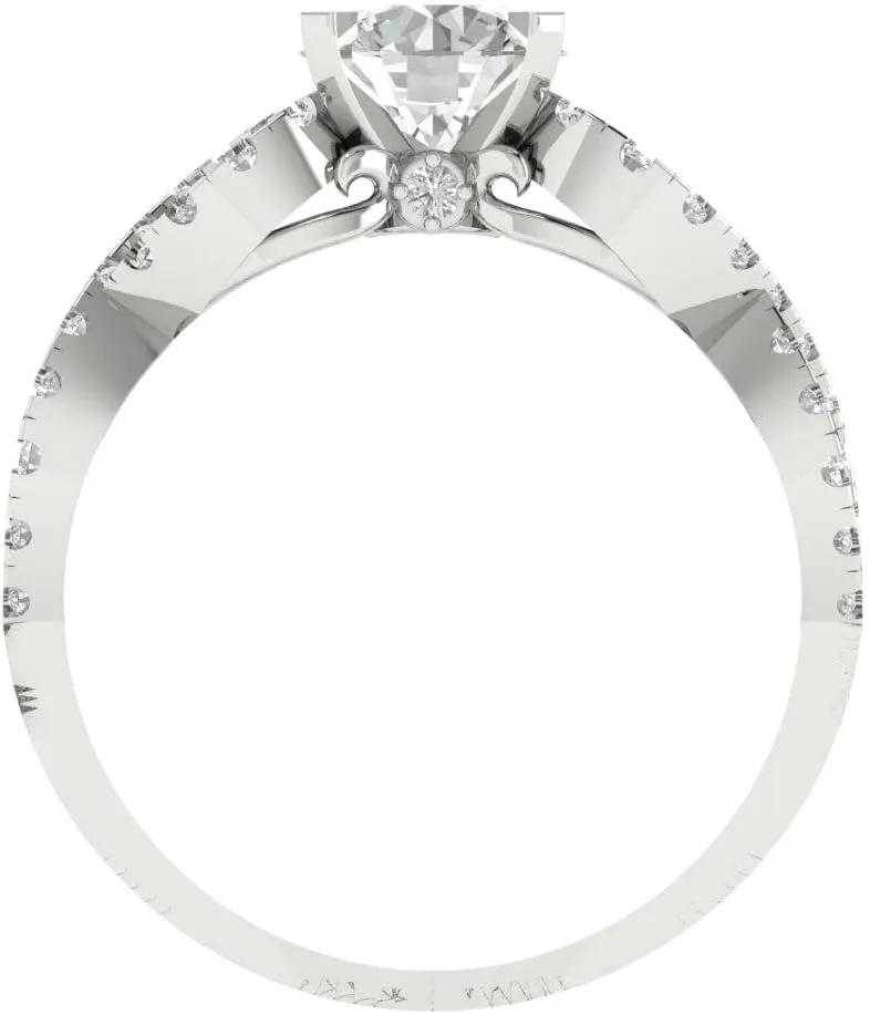 Clara Pucci 1.36Ct Round cut Lab Created Diamond VS1-2, G-H 18k - Rose Solid White Gold Solitaire W/Accents Promise anniversary Engagement Ring