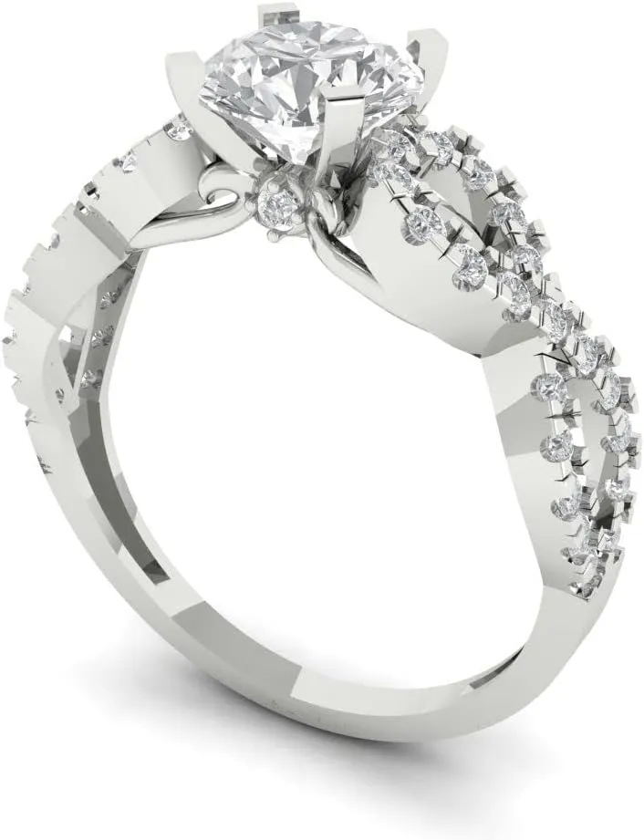 Clara Pucci 1.36Ct Round cut Lab Created Diamond VS1-2, G-H 18k - Rose Solid White Gold Solitaire W/Accents Promise anniversary Engagement Ring