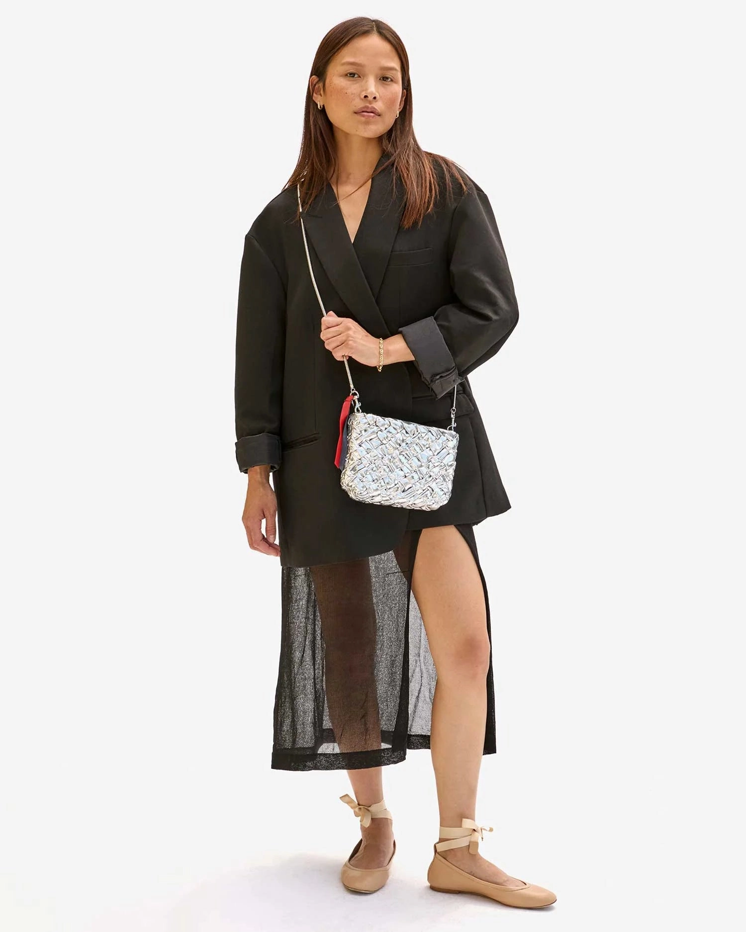 Clare V. - Estelle - Puffy Silver Woven Specchio