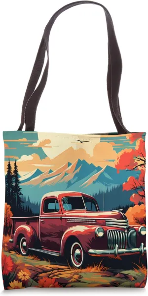 Classic Red Truck, Fall Season Autumn, Country Side Mountain Tote Bag