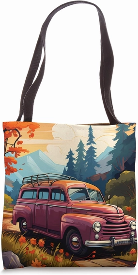 Classic Red Van Vintage Retro Fall Autumn Season Gift Her Tote Bag