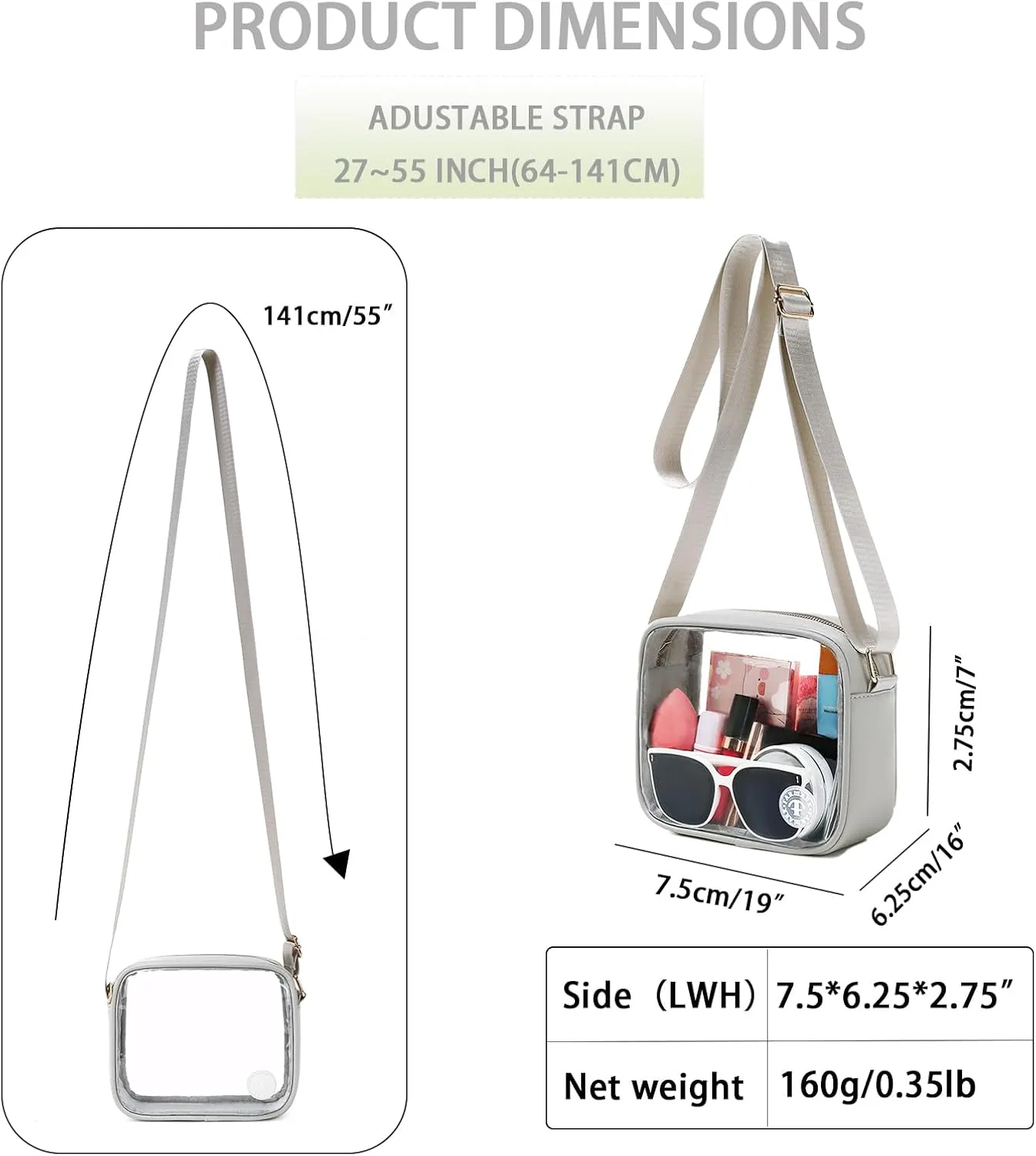 Clear Bag Stadium Approved Clear Crossbody Fanny Purse Transparent Bag for Concerts Sports Festivals