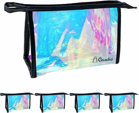 Clear Waterproof Cosmetic Bag, 5 Pcs Holographic Makeup Bags, PVC Multi-Function Zippered Pouch Makeup Bag, Portable Toiletry Bag for Beach Pool, Bathroom, Travel