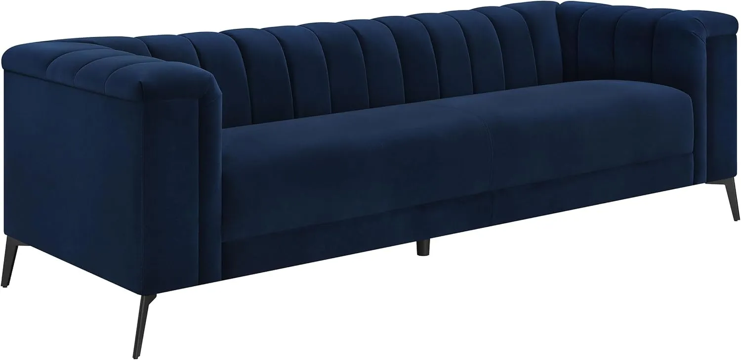 Coaster Home Furnishings - Chalet - Matte Velvet Fabric Upholstered Stationary Tufted Sofa with Tuxedo Arm and Pocket Coil Springs - Contemporary - Living Room - Blue 509211