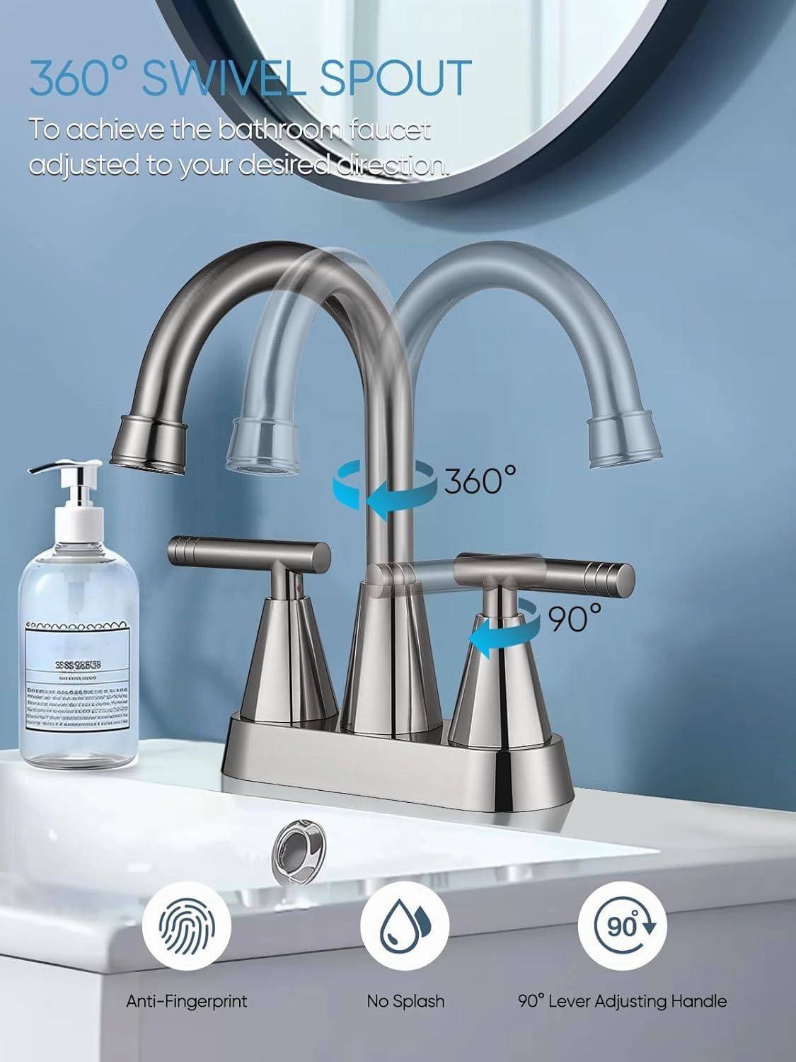 Cobbe Bathroom Faucets for Sink 3 Hole, 4 Inch with Pop Up Drain and 2 Supply Hoses, 2 Handle Centerset Bathroom Faucet for Sink Vanity, Brushed Nickel, 2 Pack