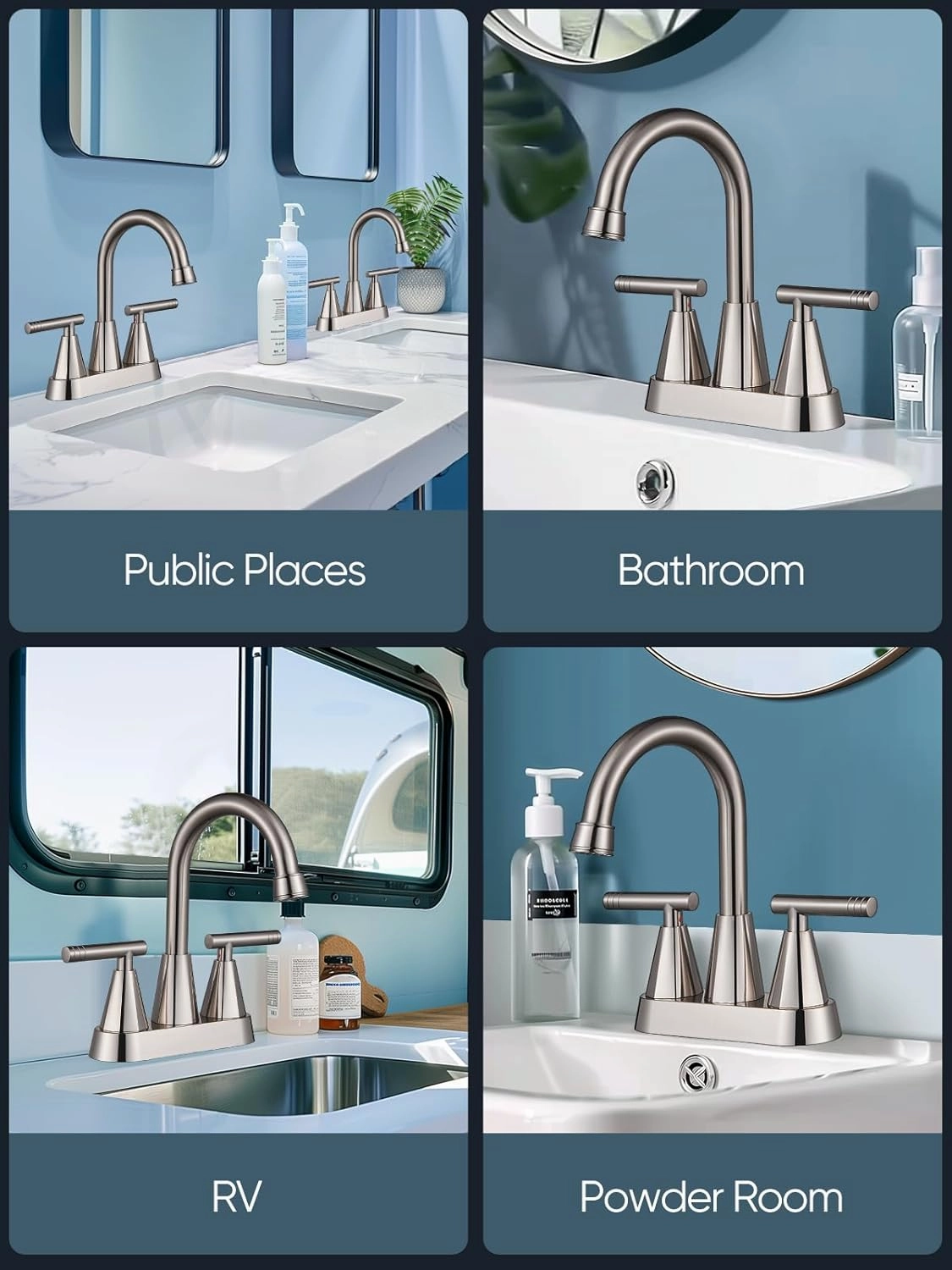 Cobbe Bathroom Faucets for Sink 3 Hole, 4 Inch with Pop Up Drain and 2 Supply Hoses, 2 Handle Centerset Bathroom Faucet for Sink Vanity, Brushed Nickel, 2 Pack