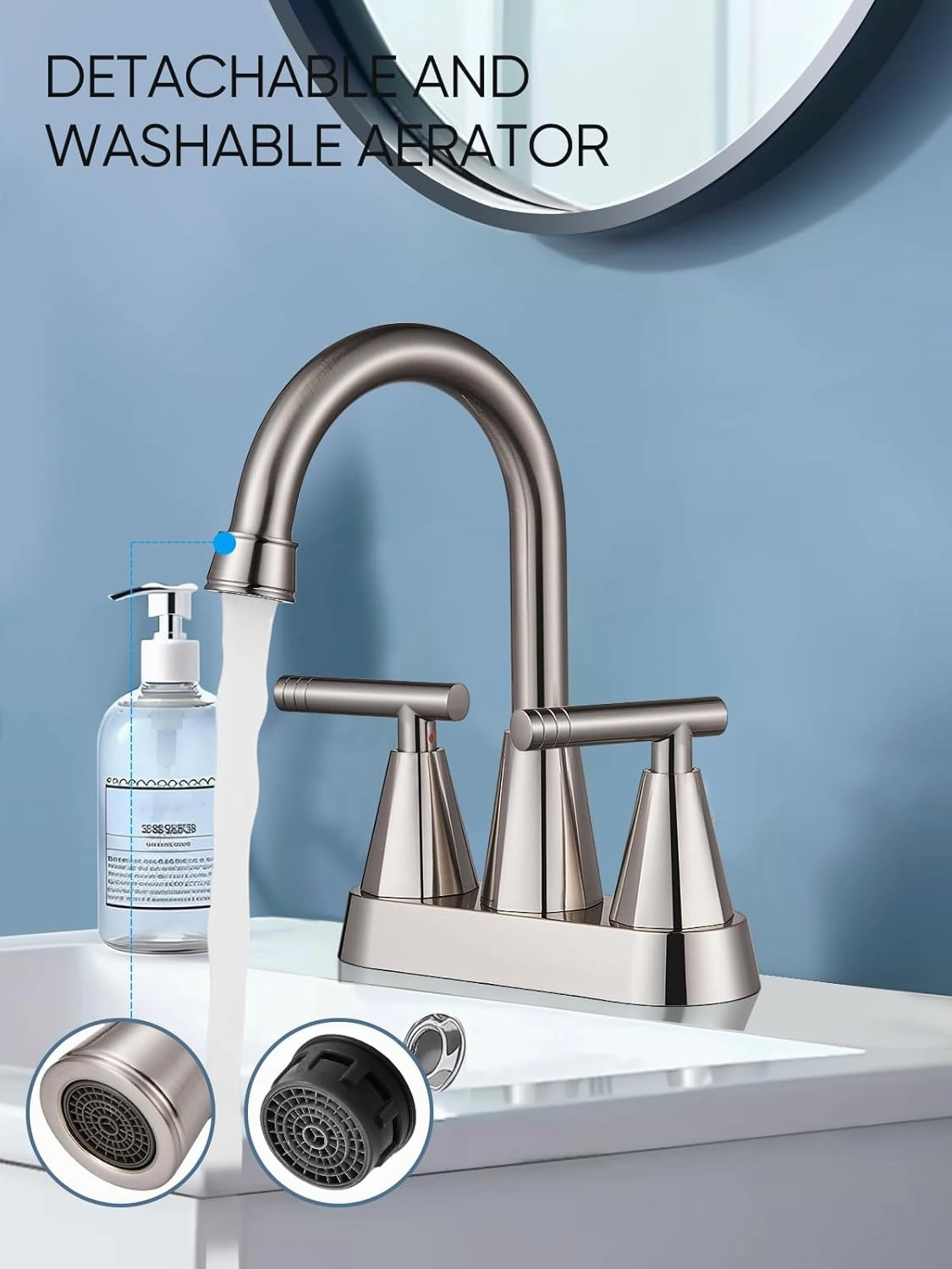 Cobbe Bathroom Faucets for Sink 3 Hole, 4 Inch with Pop Up Drain and 2 Supply Hoses, 2 Handle Centerset Bathroom Faucet for Sink Vanity, Brushed Nickel, 2 Pack