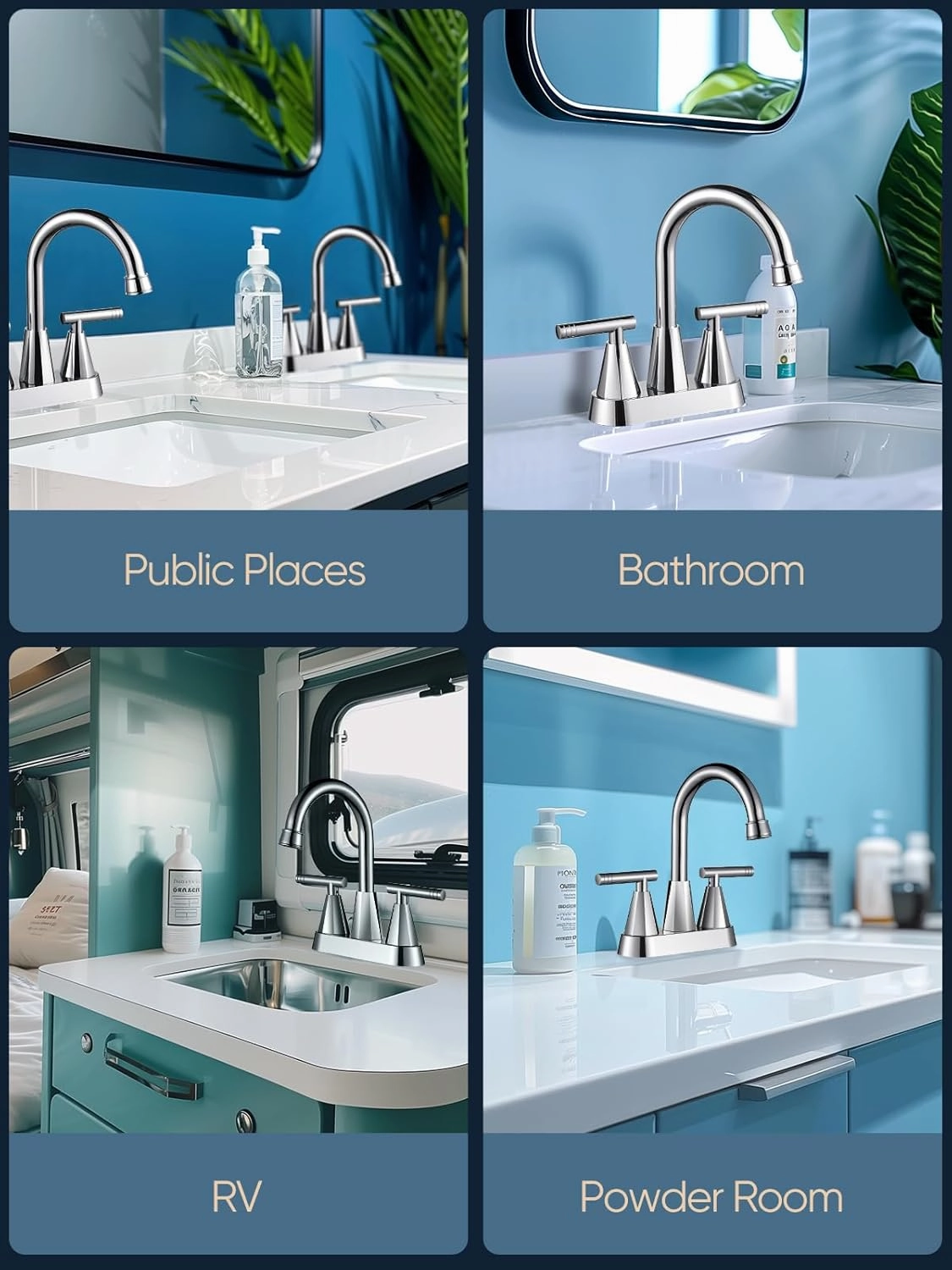 Cobbe Bathroom Faucets for Sink 3 Hole, 4 Inch with Pop Up Drain and 2 Supply Hoses, 2 Handle Centerset Bathroom Faucet for Sink Vanity, Chrome, 2 Pack