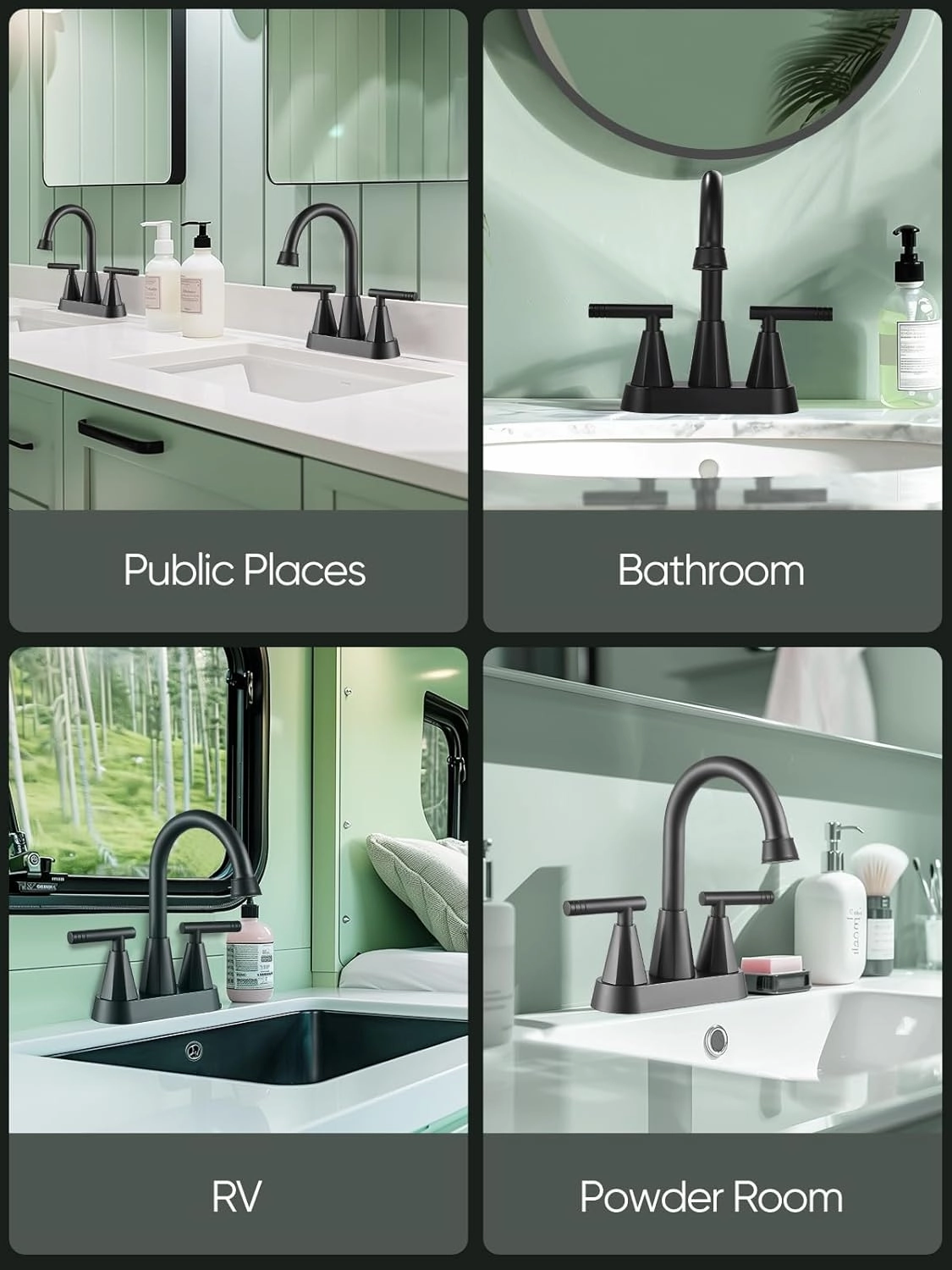 Cobbe Bathroom Faucets for Sink 3 Hole, 4 Inch with Pop Up Drain and 2 Supply Hoses, 2 Handle Centerset Bathroom Faucet for Sink Vanity, Midnight Black Matte, 2 Pack